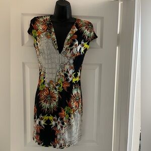 Just Cavalli Black and Orange Floral Mini Dress